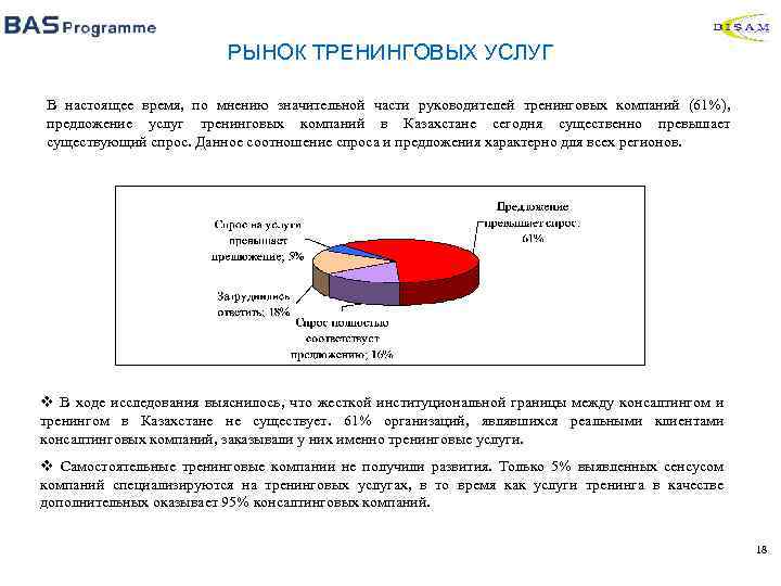 РЫНОК ТРЕНИНГОВЫХ УСЛУГ В настоящее время, по мнению значительной части руководителей тренинговых компаний (61%),