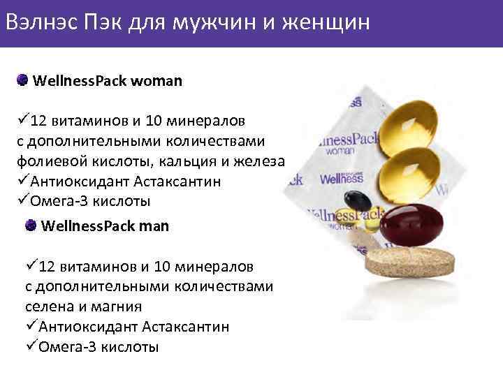 Вэлнэс Пэк для мужчин и женщин Wellness. Pack woman ü 12 витаминов и 10