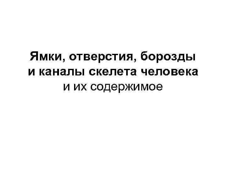 Ямки, отверстия, борозды и каналы скелета человека и их содержимое 