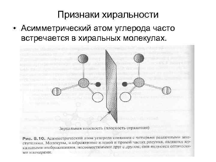 Признаки хиральности • Асимметрический атом углерода часто встречается в хиральных молекулах. 