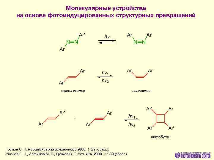 Молекулярные устройства на основе фотоиндуцированных структурных превращений транс-изомер циклобутан Громов С. П. Российские нанотехнологии