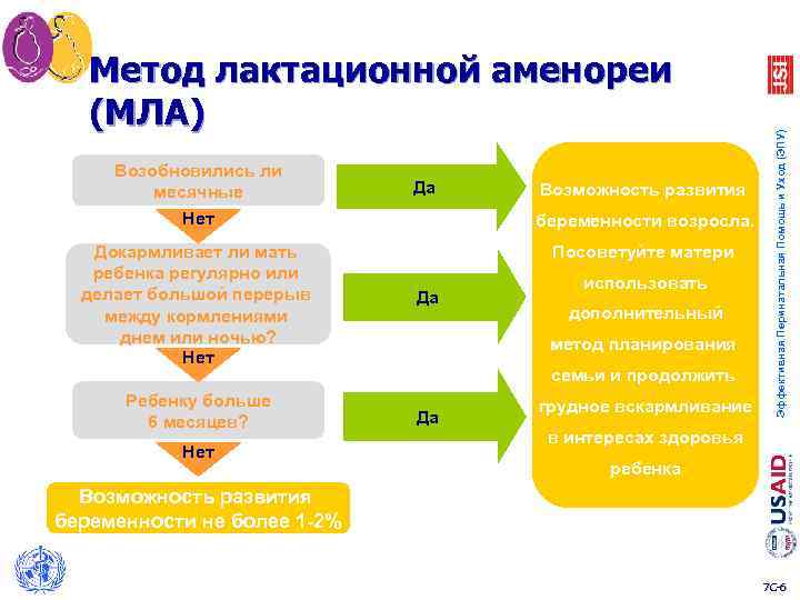 Возобновились ли месячные Да Возможность развития Нет беременности возросла. Докармливает ли мать ребенка регулярно