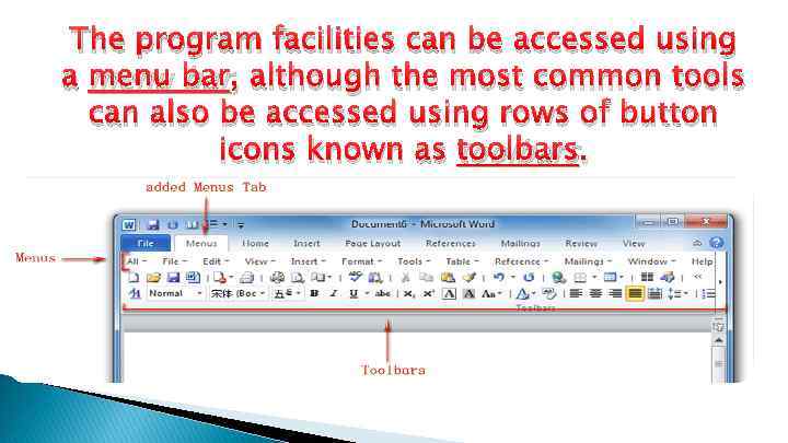 The program facilities can be accessed using a menu bar, although the most common