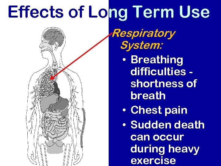 Effects of Long Term Use Respiratory System: • Breathing difficulties shortness of breath •