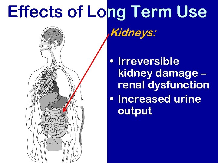 Effects of Long Term Use Kidneys: • Irreversible kidney damage – renal dysfunction •