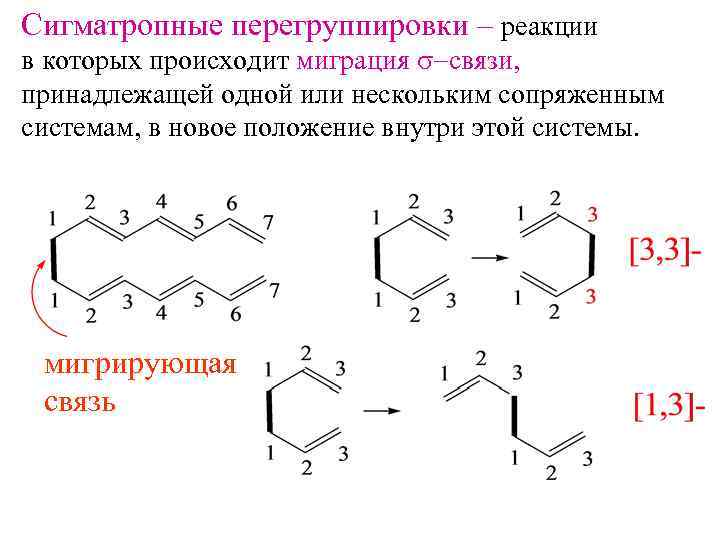 Сигматропные перегруппировки – реакции в которых происходит миграция s-связи, принадлежащей одной или нескольким сопряженным