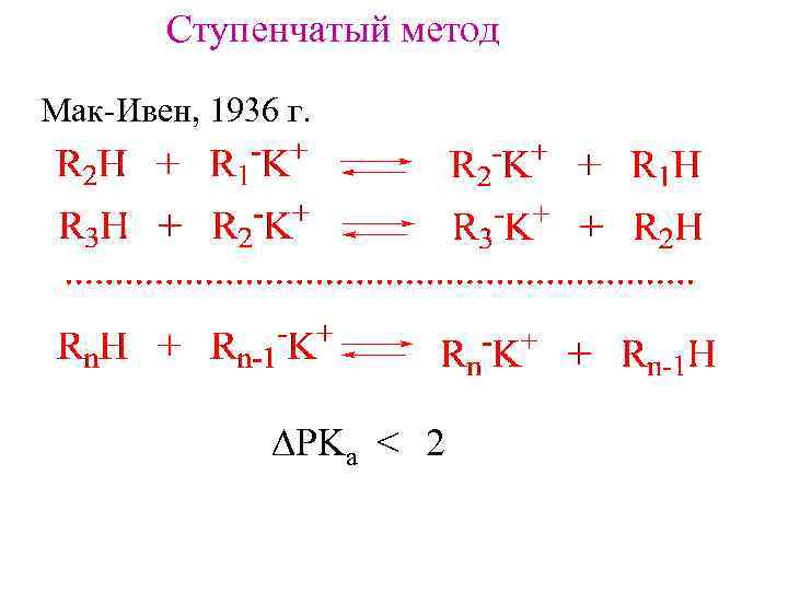 Ступенчатый метод Мак-Ивен, 1936 г. DPKa < 2 