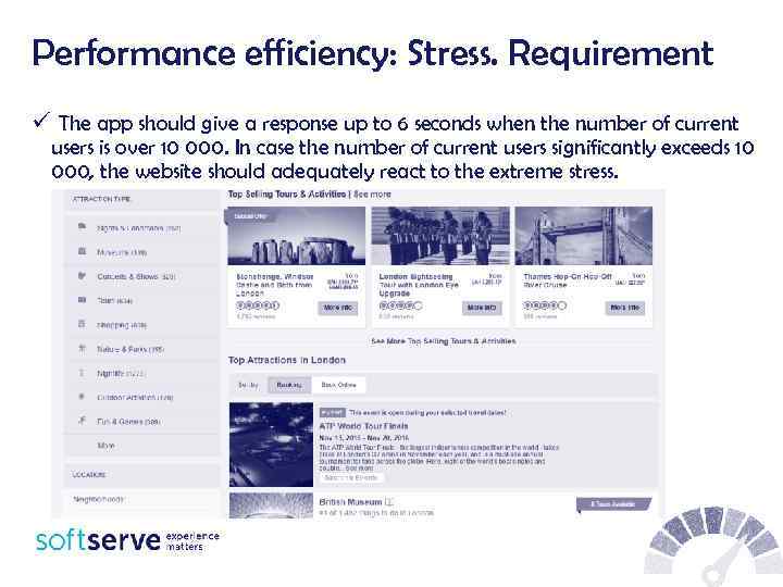 Performance efficiency: Stress. Requirement ü The app should give a response up to 6