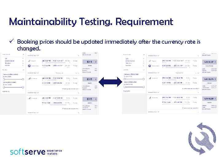 Maintainability Testing. Requirement ü Booking prices should be updated immediately after the currency rate