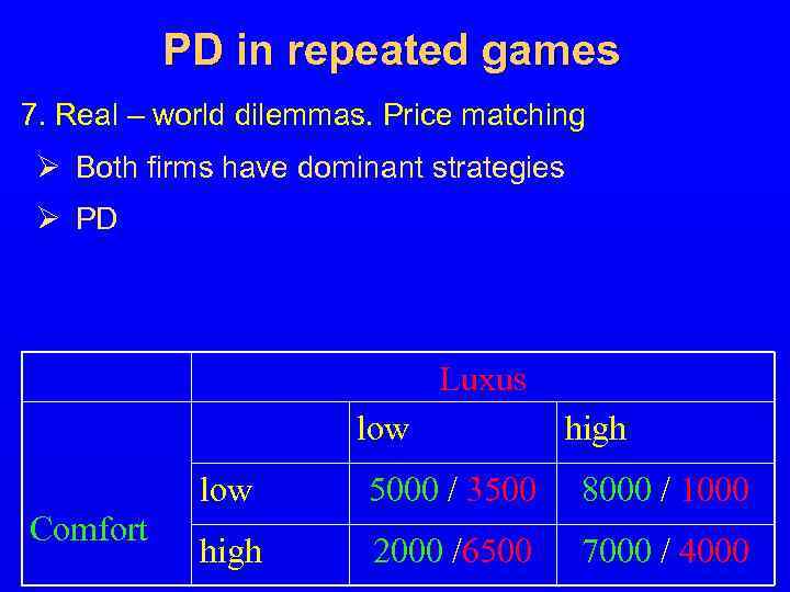 PD in repeated games 7. Real – world dilemmas. Price matching Ø Both firms