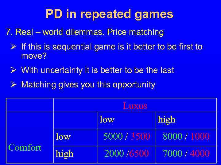 PD in repeated games 7. Real – world dilemmas. Price matching Ø If this