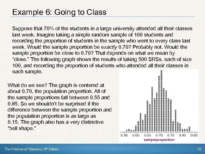 Example 6: Going to Class Suppose that 70% of the students in a large