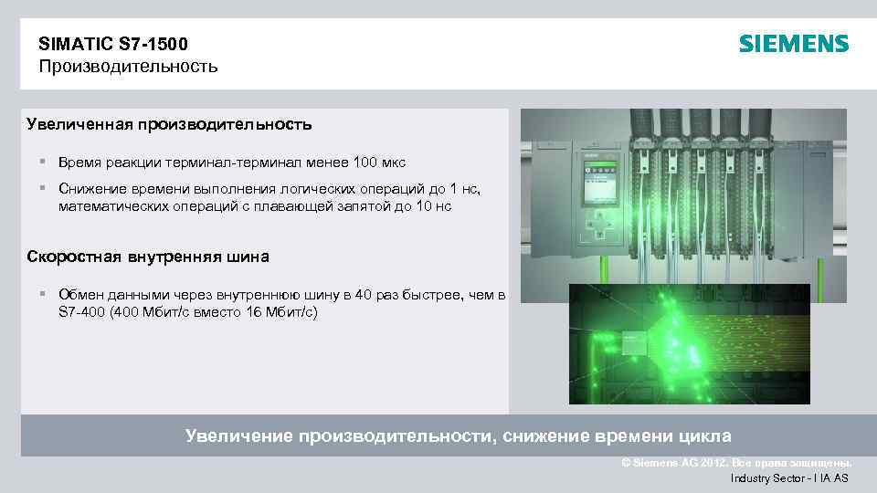 SIMATIC S 7 -1500 Производительность Увеличенная производительность § Время реакции терминал-терминал менее 100 мкс
