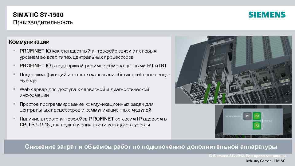 SIMATIC S 7 -1500 Производительность Коммуникации § PROFINET IO как стандартный интерфейс связи с
