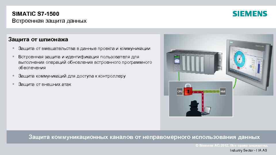 SIMATIC S 7 -1500 Встроенная защита данных Защита от шпионажа § Защита от вмешательства