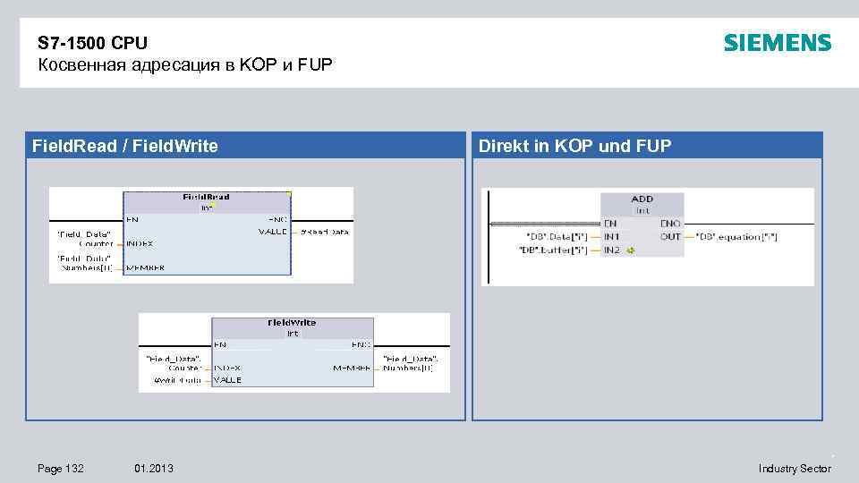 S 7 -1500 CPU Косвенная адресация в KOP и FUP Field. Read / Field.