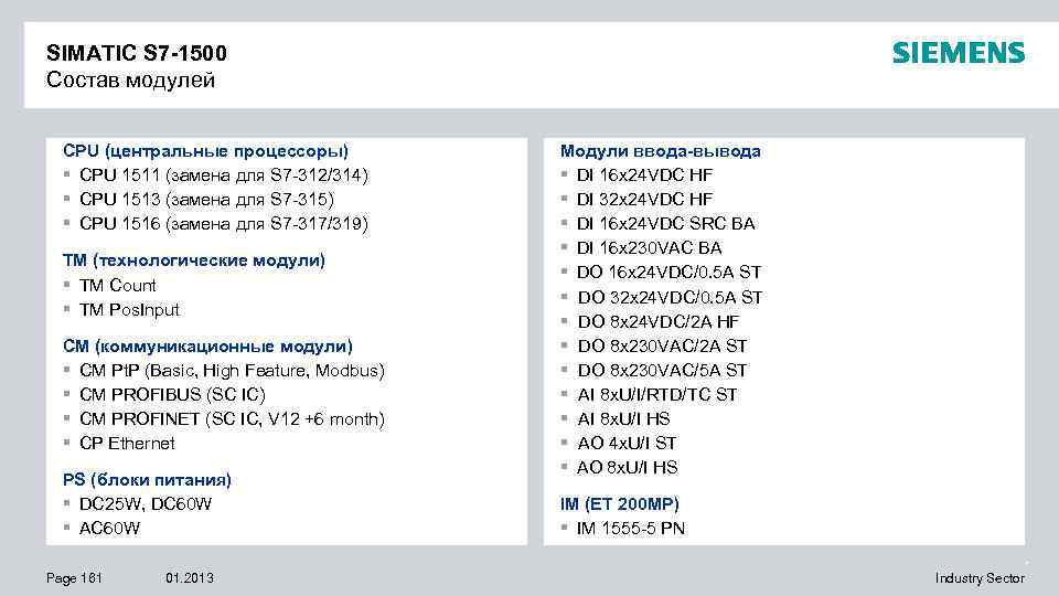 SIMATIC S 7 -1500 Состав модулей CPU (центральные процессоры) § CPU 1511 (замена для