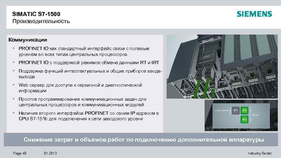 SIMATIC S 7 -1500 Производительность Коммуникации § PROFINET IO как стандартный интерфейс связи с