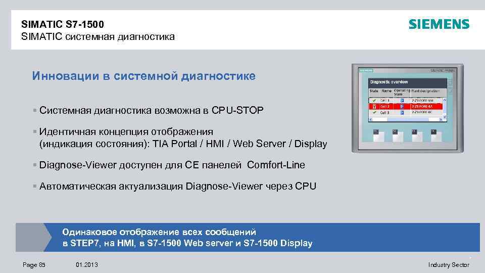 SIMATIC S 7 -1500 SIMATIC системная диагностика Инновации в системной диагностике § Системная диагностика