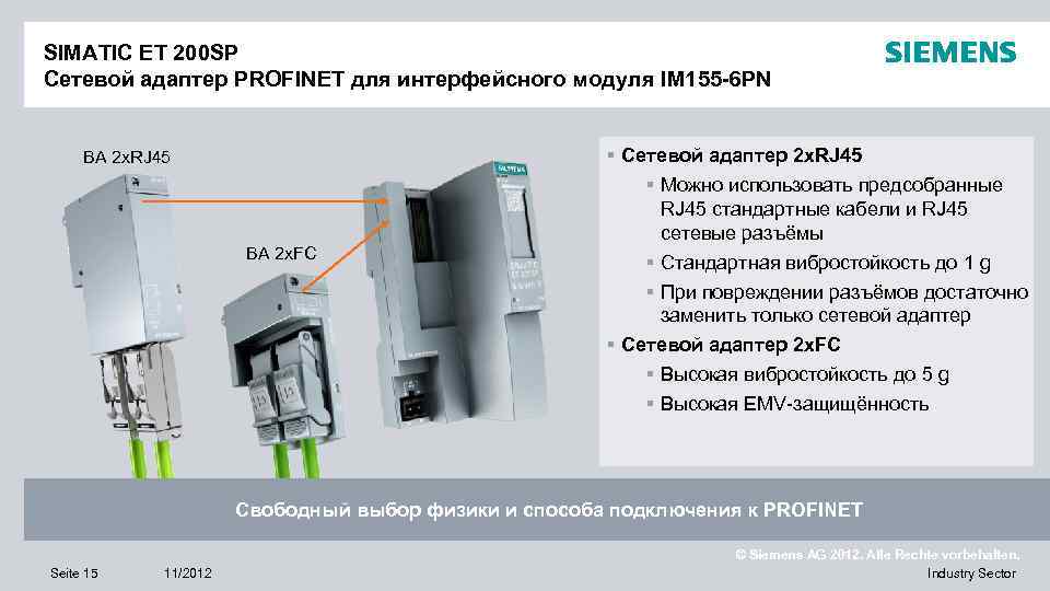 SIMATIC ET 200 SP Сетевой адаптер PROFINET для интерфейсного модуля IM 155 -6 PN