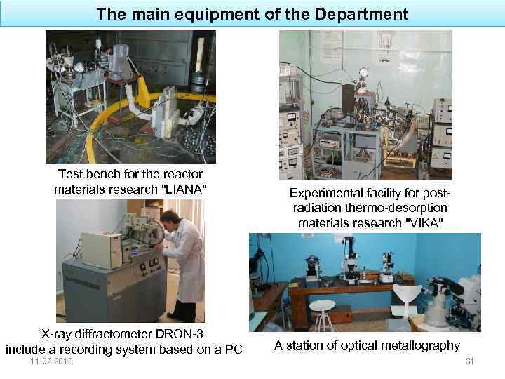 The main equipment of the Department Test bench for the reactor materials research "LIANA"