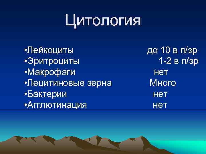 Цитология • Лейкоциты • Эритроциты • Макрофаги • Лецитиновые зерна • Бактерии • Агглютинация