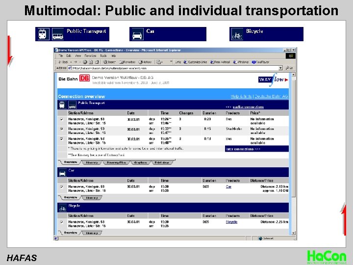 Multimodal: Public and individual transportation HAFAS 