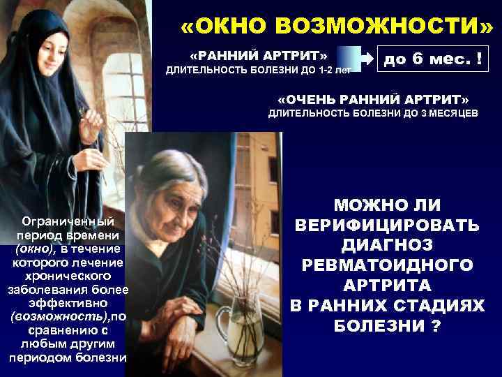  «ОКНО ВОЗМОЖНОСТИ» «РАННИЙ АРТРИТ» ДЛИТЕЛЬНОСТЬ БОЛЕЗНИ ДО 1 -2 лет до 6 мес.