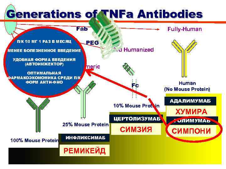 Generations of TNFa Antibodies Fab П/К 50 МГ 1 РАЗ В МЕСЯЦ Fully-Human PEG