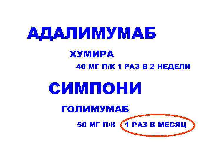 АДАЛИМУМАБ ХУМИРА 40 МГ П/К 1 РАЗ В 2 НЕДЕЛИ СИМПОНИ ГОЛИМУМАБ 50 МГ