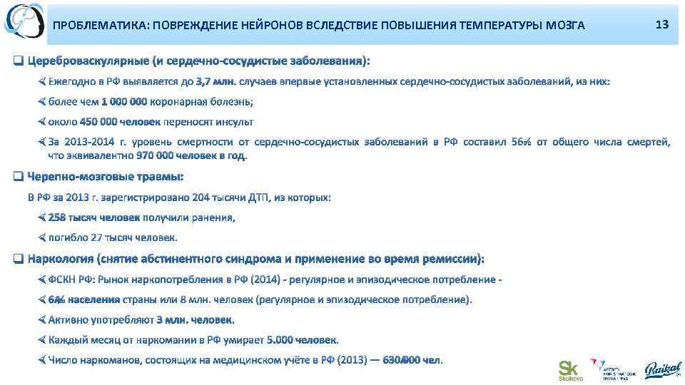 10 ПРОБЛЕМАТИКА: ПОВРЕЖДЕНИЕ НЕЙРОНОВ ВСЛЕДСТВИЕ ПОВЫШЕНИЯ ТЕМПЕРАТУРЫ МОЗГА 11 13 