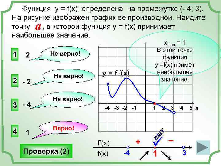  Функция у = f(x) определена на промежутке (- 4; 3). На рисунке изображен