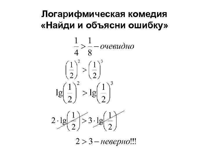 Логарифмическая комедия «Найди и объясни ошибку» 