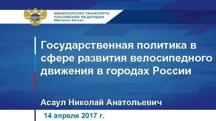 Государственная политика в сфере развития велосипедного движения в городах России Асаул Николай Анатольевич 14