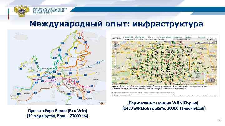 Международный опыт: инфраструктура Проект «Евро-Вело» (Euro. Velo) (13 маршрутов, более 70000 км) Парковочные станции