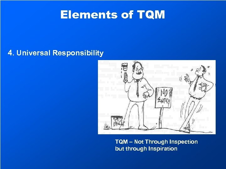 Elements of TQM 4. Universal Responsibility TQM – Not Through Inspection but through Inspiration