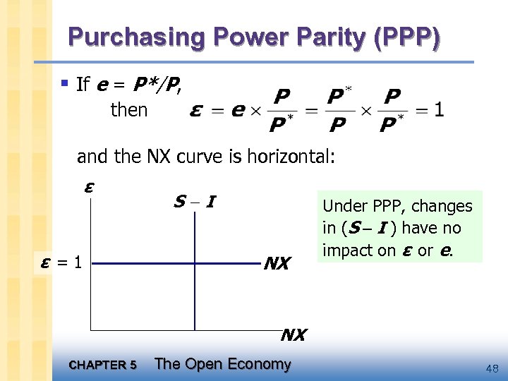 Purchasing Power Parity (PPP) § If e = P*/P, then and the NX curve