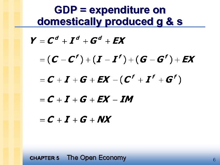 GDP = expenditure on domestically produced g & s CHAPTER 5 The Open Economy
