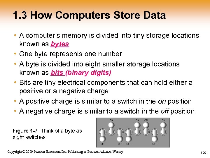 1. 3 How Computers Store Data • A computer’s memory is divided into tiny