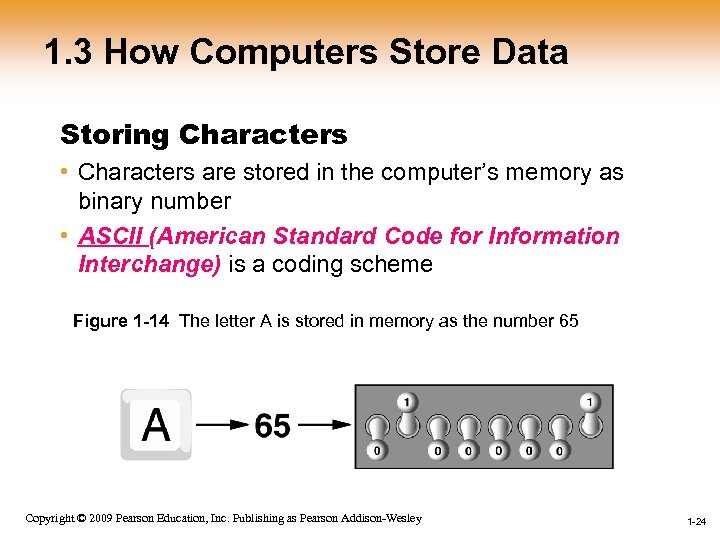 1. 3 How Computers Store Data Storing Characters • Characters are stored in the