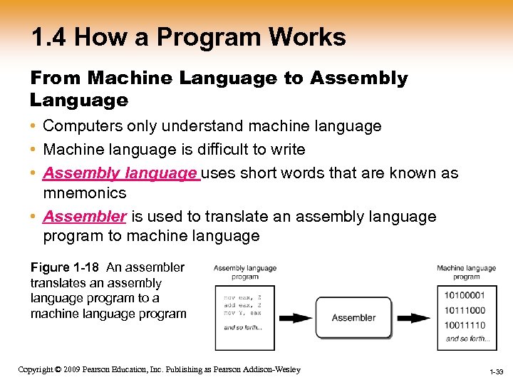 1. 4 How a Program Works From Machine Language to Assembly Language • Computers