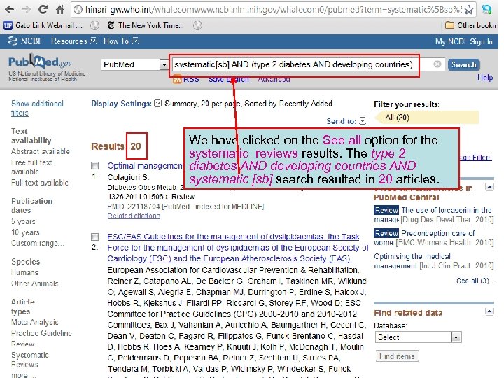 We have clicked on the See all option for the systematic reviews results. The