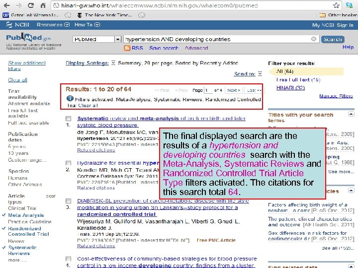The final displayed search are the results of a hypertension and developing countries search