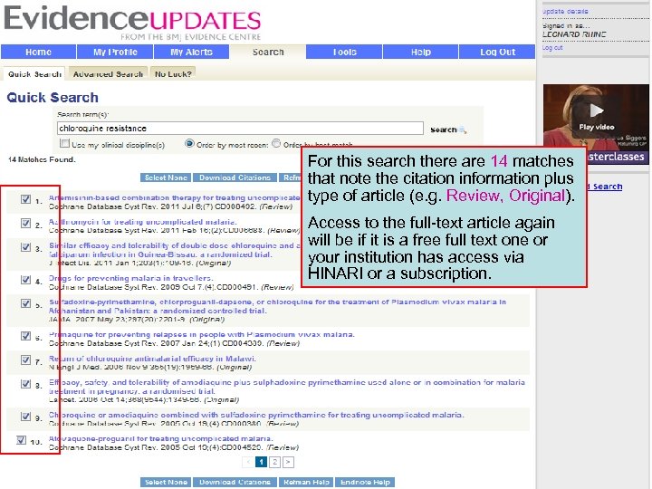 For this search there are 14 matches that note the citation information plus type