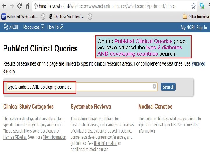 On the Pub. Med Clinical Queries page, we have entered the type 2 diabetes
