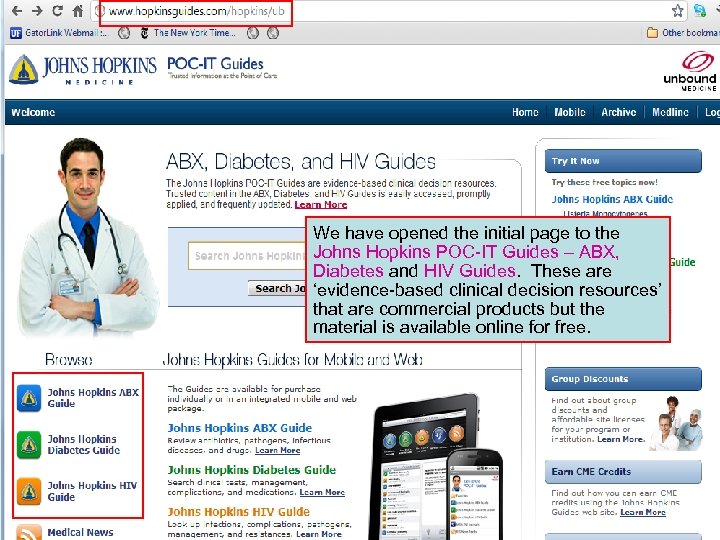 We have opened the initial page to the Johns Hopkins POC-IT Guides – ABX,