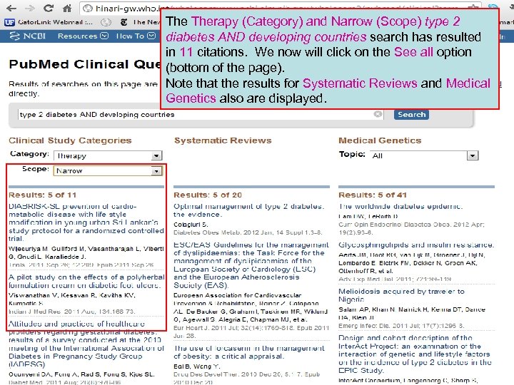 The Therapy (Category) and Narrow (Scope) type 2 diabetes AND developing countries search has
