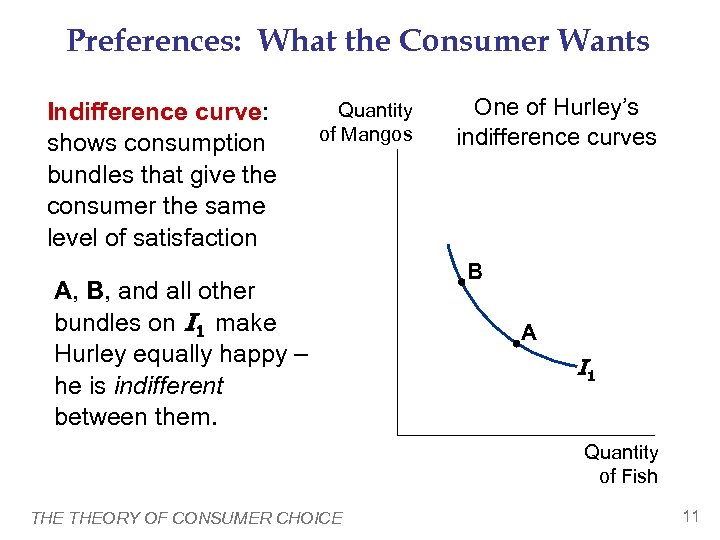 Preferences: What the Consumer Wants Indifference curve: shows consumption bundles that give the consumer