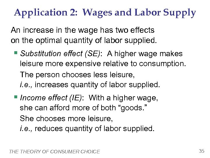 Application 2: Wages and Labor Supply An increase in the wage has two effects