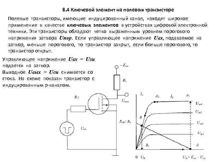 8. 4 Ключевой элемент на полевом транзисторе Полевые транзисторы, имеющие индуцированный канал, находят широкое